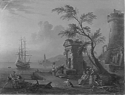 Vue d'un port avec fontaine, image 3/3