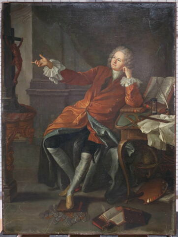 Portrait d'un homme désignant un crucifix et environné des attributs des arts et des lettres. (Allégorie de la Vanité du monde).