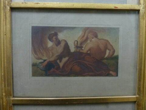 Deux hommes tenant des pots à feu (dit autrefois 