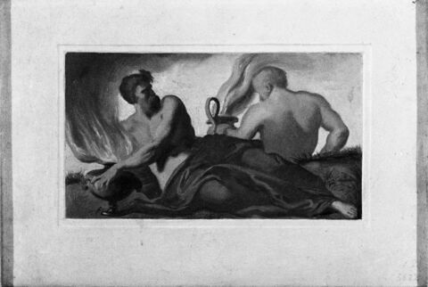 Deux hommes tenant des pots à feu (dit autrefois 