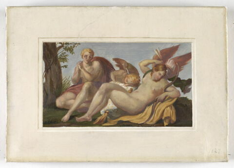 Cupidon, l'Amour et un homme se lamentant
