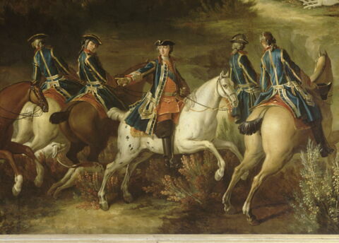 Chasse de Louis XV dans la forêt de Fontainebleau, à Franchard ; Cerf aux abois dans les rochers de Franchard, image 15/15