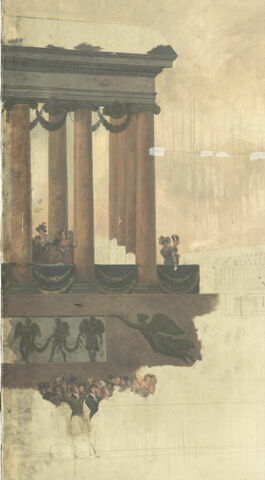 Entrée de Louis XVIII à Paris (3 mai 1814) ; passage du cortège sur le Pont-Neuf orné d'architectures provisoires ; au fond, le Louvre, image 5/6