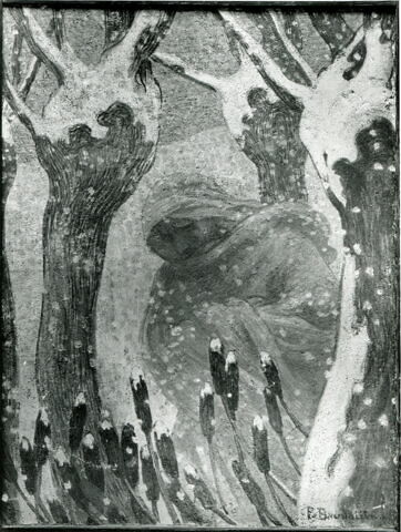 L'Hiver (au revers : étude de torse d'homme nu levant le bras droit, sur fond bleu)