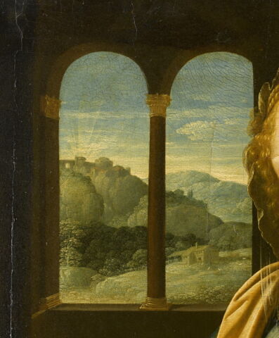 La Vierge et l'Enfant à l'oeillet (d'après Léonard de Vinci) avec, au fond, le motif de la citadelle de Dieu., image 3/5