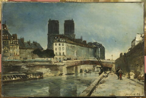 Notre-Dame de Paris vue du quai Saint-Michel avec le Petit Pont