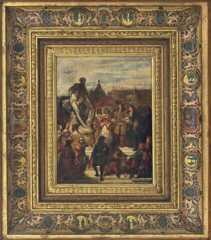 Puget présentant sa statue de Milon de Crotone à Louis XIV,dans les Jardins de Versailles