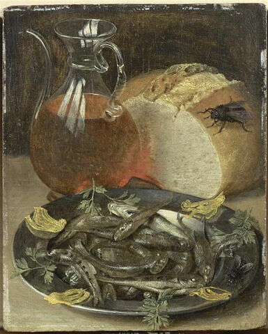 Nature morte au flacon de vin et aux petits poissons, image 4/4