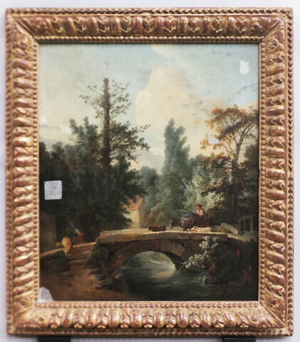 Paysanne et son âne traversant un pont. Ancien titre : Pont et jeune paysanne., image 4/19