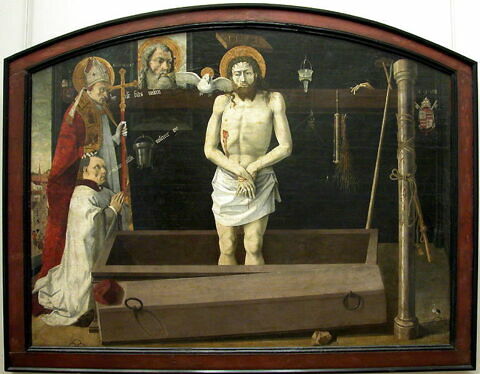 Retable de Boulbon. La Trinité avec le Christ de douleur, debout dans le tombeau, et saint Agricol lui présentant un donateur, image 2/4