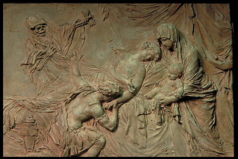 Une femme qui, en expirant, montre à son époux le fils qu'elle lui laisse, image 6/7