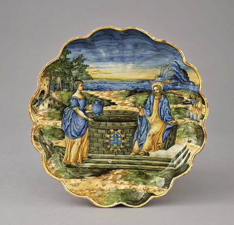 Coupe ronde godronnée : armoiries ; le Christ et la Samaritaine