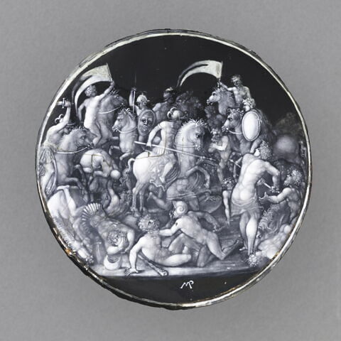 Médaillon : Combat de cavaliers et d'hommes nus