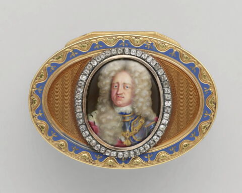 Tabatière de forme ovale en or émaillé brun et bleu pâle, image 3/9