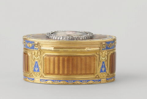 Tabatière de forme ovale en or émaillé brun et bleu pâle, image 7/9