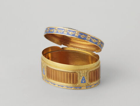 Tabatière de forme ovale en or émaillé brun et bleu pâle, image 9/9