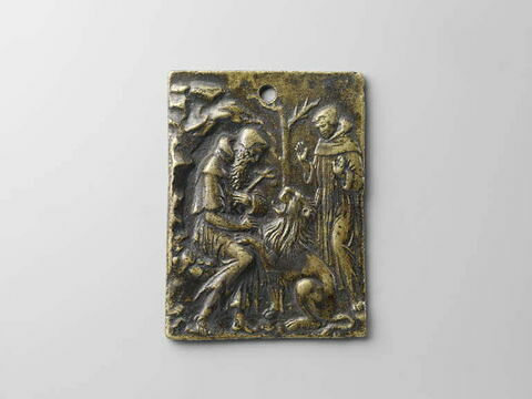 Plaquette :  saint Romédius en costume de moine