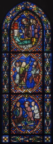 Vitrail : fenêtre complète se composant de 10 pièces illustrant des scènes de la vie de saint Blaise