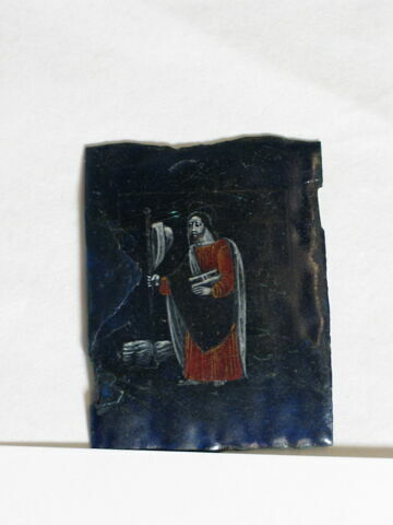 Plaque rectangulaire en émail peint polychrome : saint Jacques, image 4/5