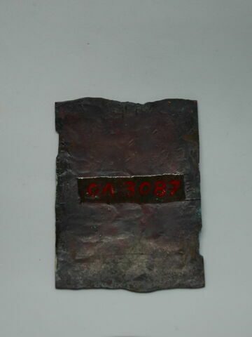 Plaque rectangulaire en émail peint polychrome : saint Jacques, image 3/5