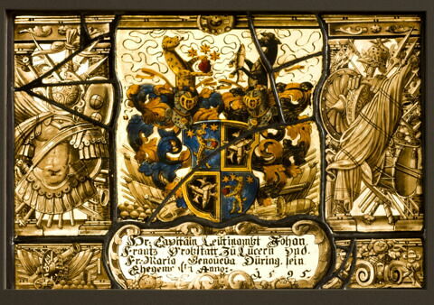 Panneau rectangulaire aux armes de Johann-Frantz Probstatt, lieutenant-capitaine à Lucerne, et de Maria-Genoueva Düring, son épouse