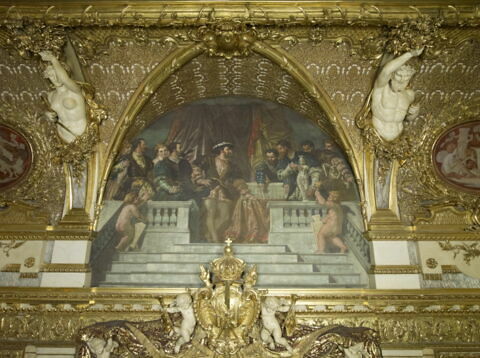La Gloire et la Vérité couronnant les oeuvres du Génie - Les divers âges du Louvre. 
Présentation à François 1er du projet primitif du Louvre