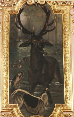 Scènes de chasse et de fauconnerie : Scène de chasse avec cerf à l'eau