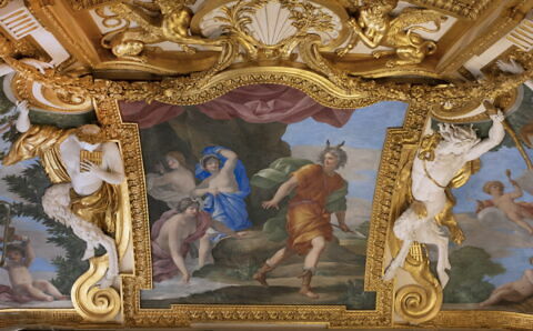 Plafond : Salle des Saisons - Diane et Actéon, au dessus de la corniche, côté sud, image 2/7