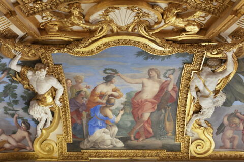 Plafond : Salle des Saisons -Apollon et les Muses,  au dessus de la corniche, côté nord,, image 3/9