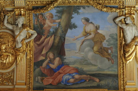 Plafond : Salle des Saisons -Diane et Endymion, au dessus de la corniche, côté est, image 4/7