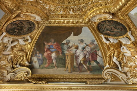 Plafond : Salle de Septime Sévère - Mucius Scaevola, au dessus de la corniche, côté sud., image 3/7