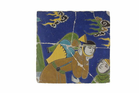 Carreau à la femme portant deux vases