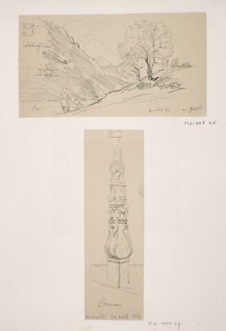 Album du "Voyage en Suisse". 1864, d'après Constant DUTILLEUX - Colonne à Sarnau (?) "24 août 1864"