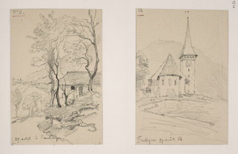 Album du "Voyage en Suisse". 1864, d'après Constant DUTILLEUX - Maison dans les arbres "27 Août à l'auberge"