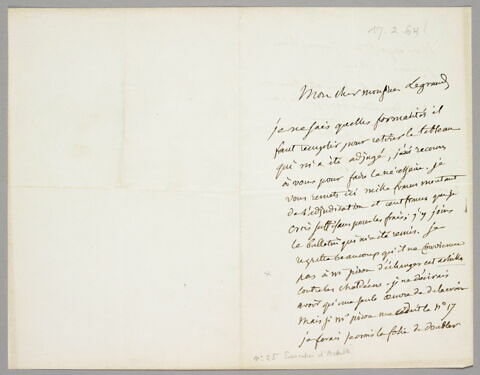 Lettre autographe signée Pierre-Antoine Berryer à Eugène Legrand [17 février 1864]