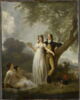 Quatre personnages dont une femme chantant dans un parc, image 1/15