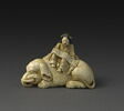 Netsuke : La courtisane Eguchi no kimi représentée en Fugen, le bodhisattva de la Sagesse universelle, image 1/3